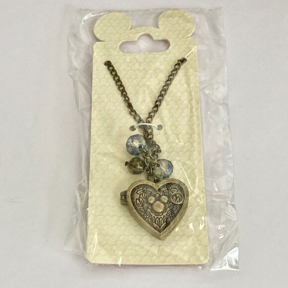 Vintage Disney Hidden Mickey Mouse Heart Locket Necklace Disneyana 30" Gold Tone - Picture 10 of 11